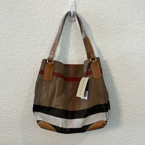 Burberry Canvas Mega Check Medium Maidstone Saddle Brown